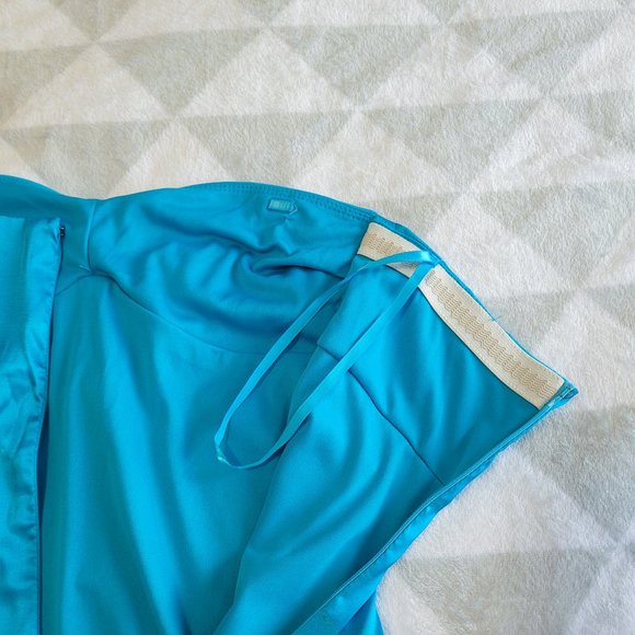 Blue Strapless Satin Mini Dress, Prom Party Night Dress - Picture 6 of 7